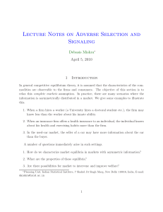 Lecture Notes on Adverse Selection and Signaling