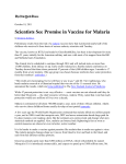 Scientists See Promise in Vaccine for Malaria