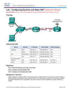 Lab – Configuring Dynamic and Static NAT (Instructor Version)