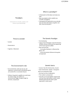 Paradigms What is a paradigm? Three to consider The Genetic