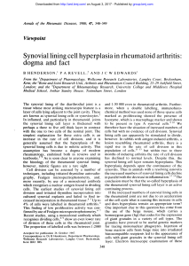 Synovial lining cell hyperplasia in rheumatoid arthritis