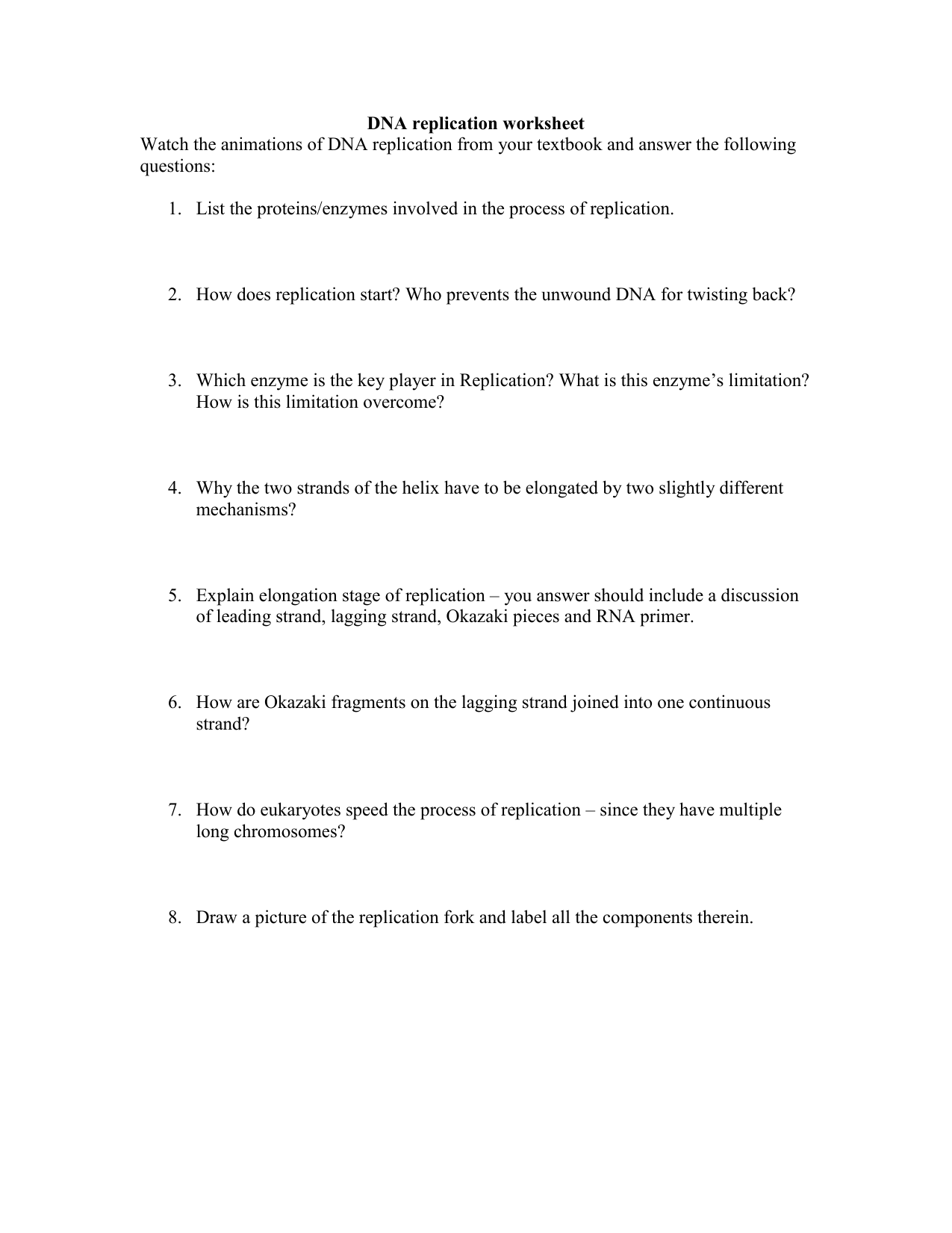 DNA replication worksheet Pertaining To Dna Replication Worksheet Key