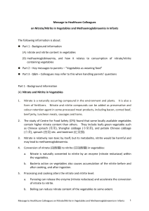 Message to Healthcare Colleagues on Nitrate/Nitrite in Vegetables