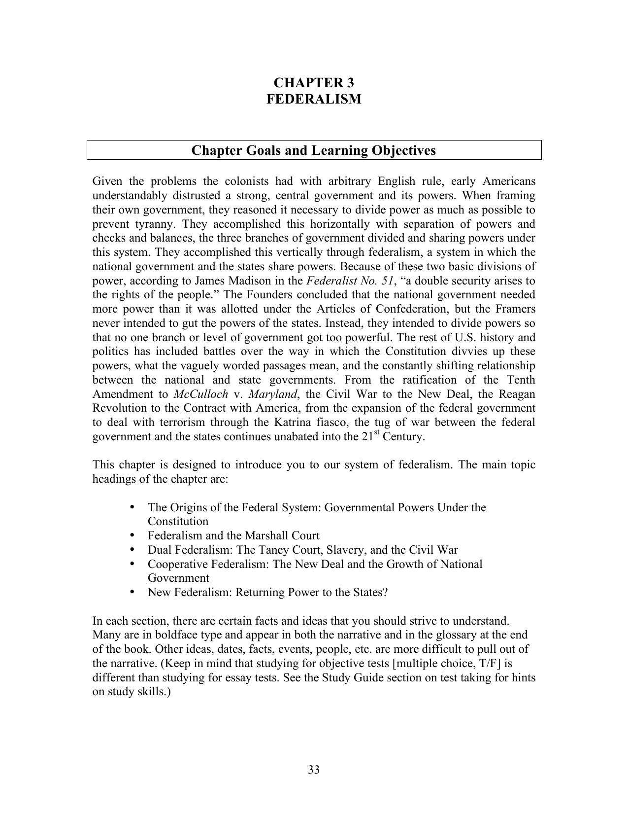 CHAPTER 3 FEDERALISM Chapter Goals and CHAPTER 3 FEDERALISM Chapter Goals and