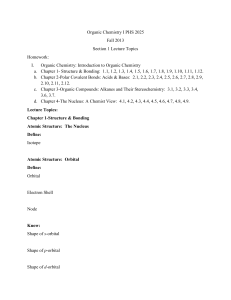 Organic Chemistry I PHS 2025 Fall 2013 Section 1 Lecture Topics