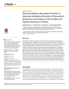 Placental malaria : decreased transfer of maternal antibodies