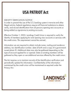 USA PATRIOT Act - Landings Credit Union