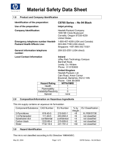 Inkjet Printer Cartridge Material Safety Data Sheet