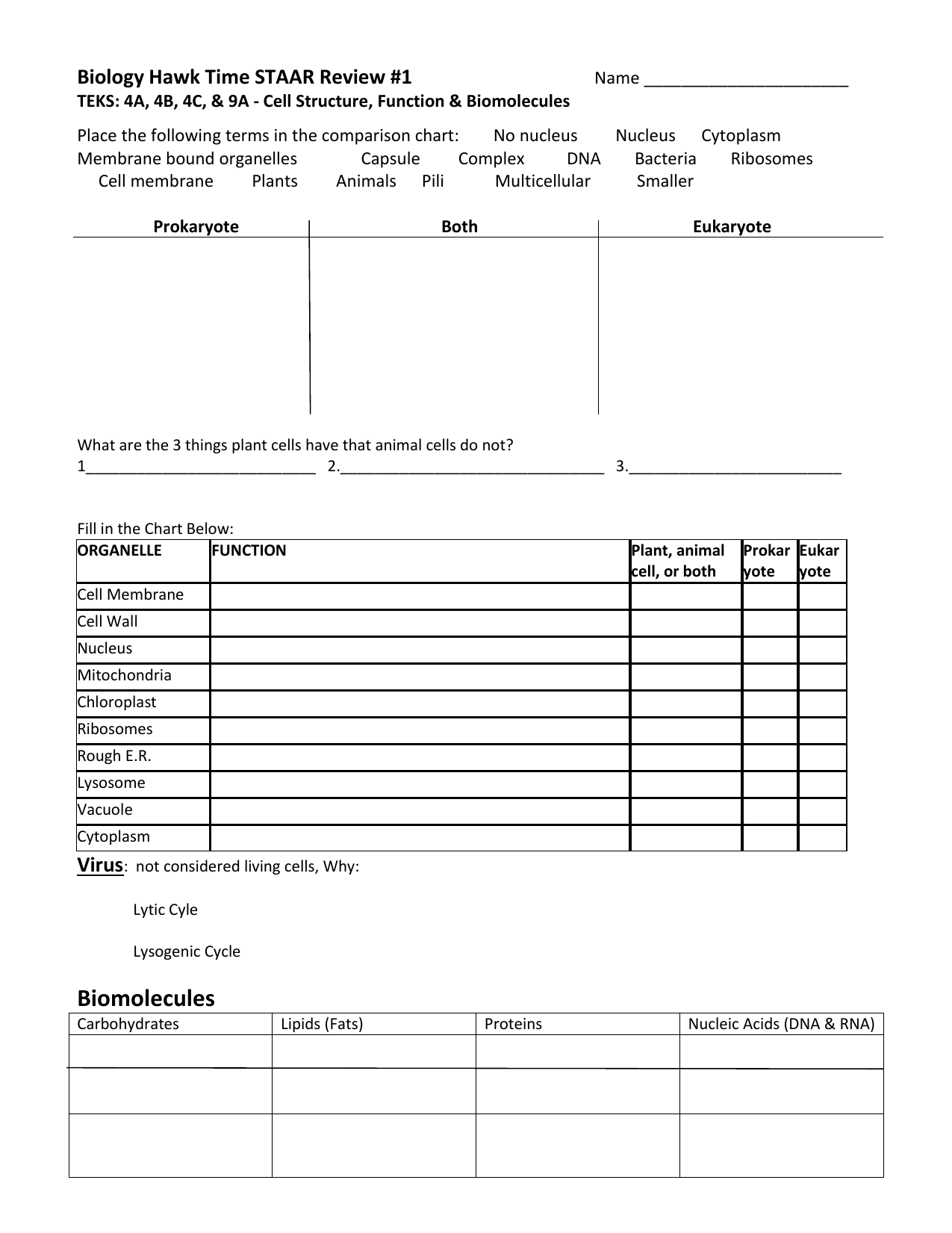 Biology Hawk Time Staar Review 1