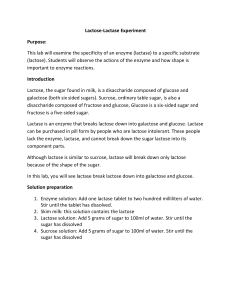 Lactose-Lactase Experiment Purpose