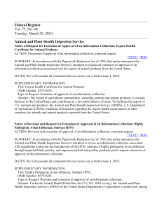 Federal Register Vol. 75, No. 60 Tuesday, March 30, 2010 Animal