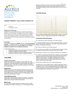 HUMAN PRIMARY CELLS RNA PRODUCTS Total RNA