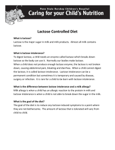 Lactose Controlled Diet
