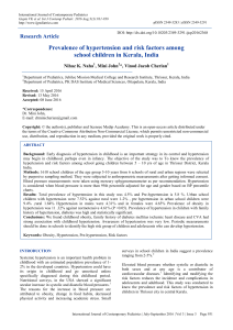 Prevalence of hypertension and risk factors among school children