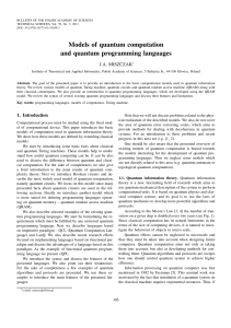 Models of quantum computation and quantum programming