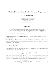 On the Hurwitz Function for Rational Arguments