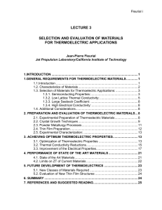 selection and evaluation of materials for thermoelectric applications