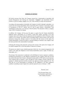 Memorandum of principles with Gamma Management and Clearing