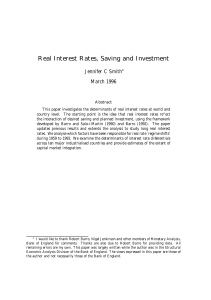 Real Interest Rates, Saving and Investment