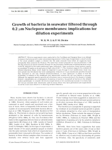 Growth of bacteria in seawater filtered through 0.2 pm Nuclepore