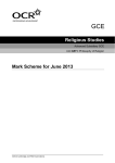 Religious Studies Mark Scheme for June 2013