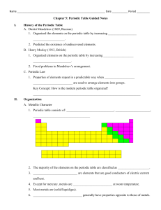 Name Date ______ Period ______ Chapter 5: Periodic Table