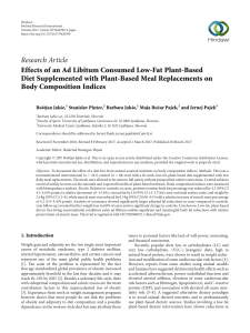 Effects of an Ad Libitum Consumed Low-Fat Plant