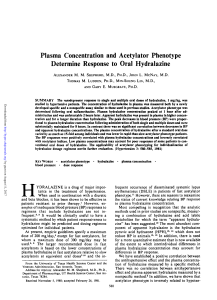 Plasma Concentration and Acetylator Phenotype Determine