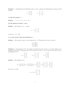 Given the following vectors u and v, compute the things listed in