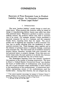 Recovery of Pure Economic Loss in Product Liability Actions: An