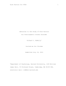 Risk Factors for PTSD 1 Obstacles to the Study of Risk