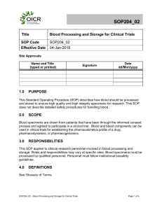 SOP204_02 Blood Processing and Storage for Clinical Trials_Jan