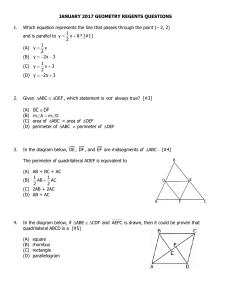 JANUARY 2017 GEOMETRY REGENTS QUESTIONS 1. Which