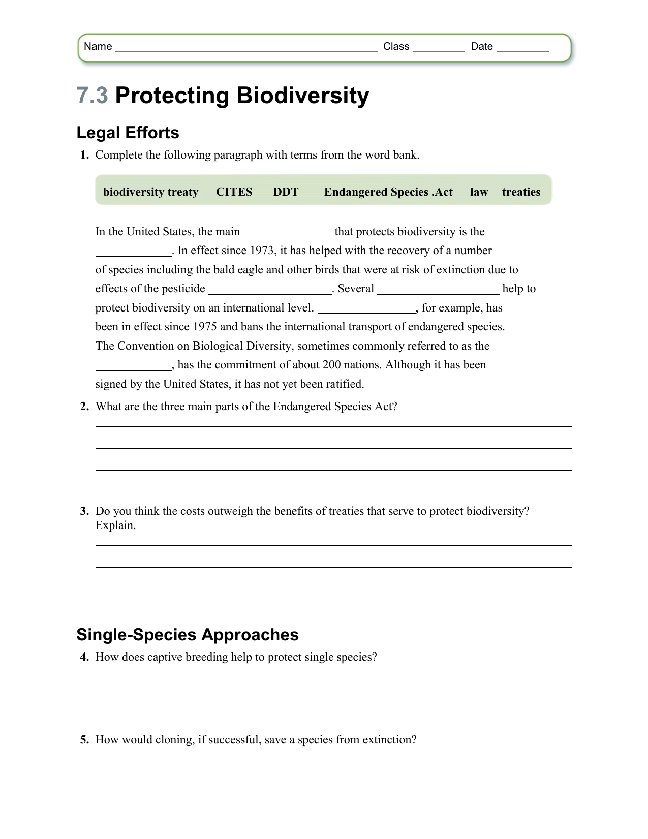 Worksheet Chapter 20.20 With 6 3 Biodiversity Worksheet Answers