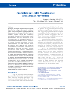 Probiotics in Health Maintenance and Disease Prevention