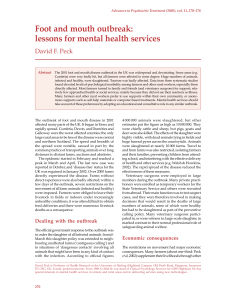 Foot and mouth outbreak: lessons for mental health services