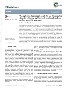 The optimized composition of Mg–Al–Cu metallic glass investigated