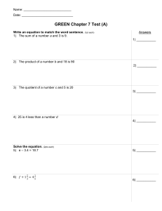 GREEN Chapter 7 Test - Grade 6/ Middle School Math