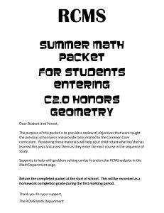 Summer Math Packet For Students Entering C2.0 Honors Geometry