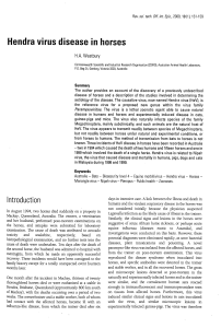 Hendra virus disease in horses