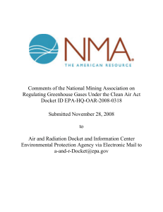 Comments of the National Mining Association to EPA on Regulating
