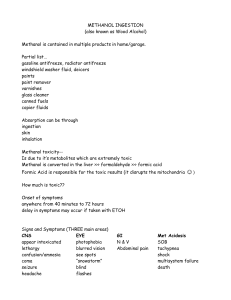 METHANOL INGESTION (also know as Wood Alcohol)