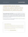 sandstorm gold sells stake in aurico metals for proceeds of us$10
