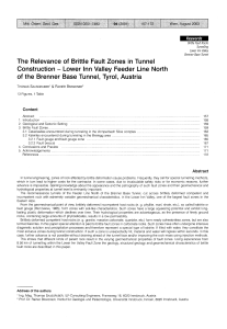 The Relevance of Brittle Fault Zones in Tunnel Construction