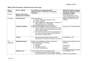 Work Programme: Dental Services Topic Group
