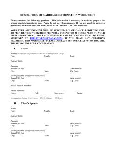 Dissolution of Marriage Worksheet