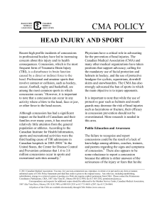 CMA Policy on Head Injury and Sport